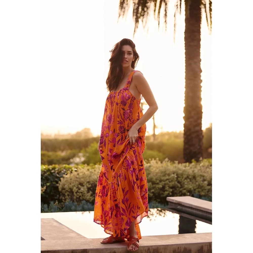 Anthropologie Backless‎ Gauze Maxi Dress XS Floral Oversized Resortwear Vacation